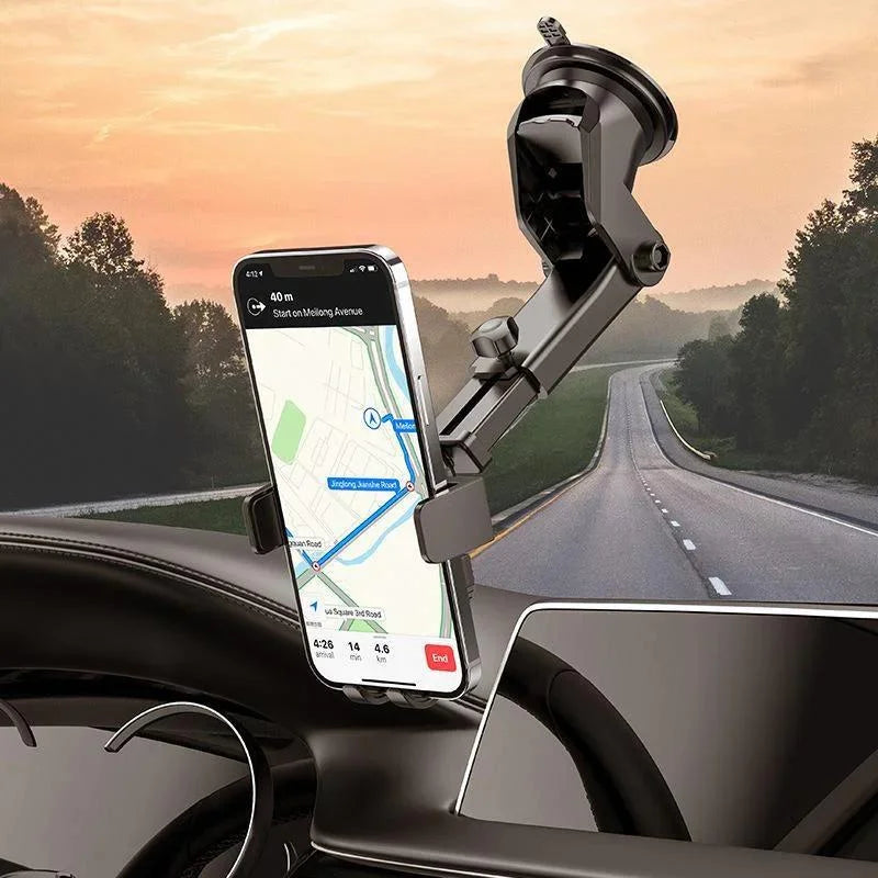 Suporte para Carro com Trava Automática e Rotação 360° para Celular-Preto: Segurança e Comodidade para Uso em Veículos, Design