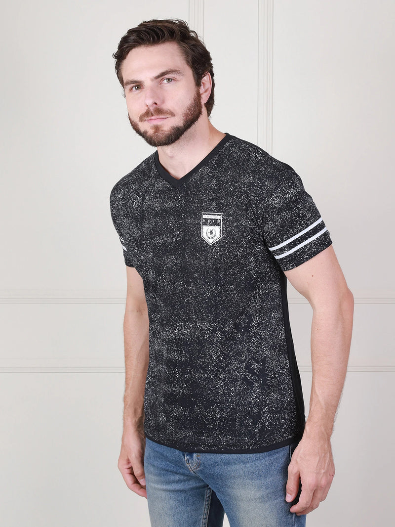 Camiseta masculina estampada fashion 2023 com gola V