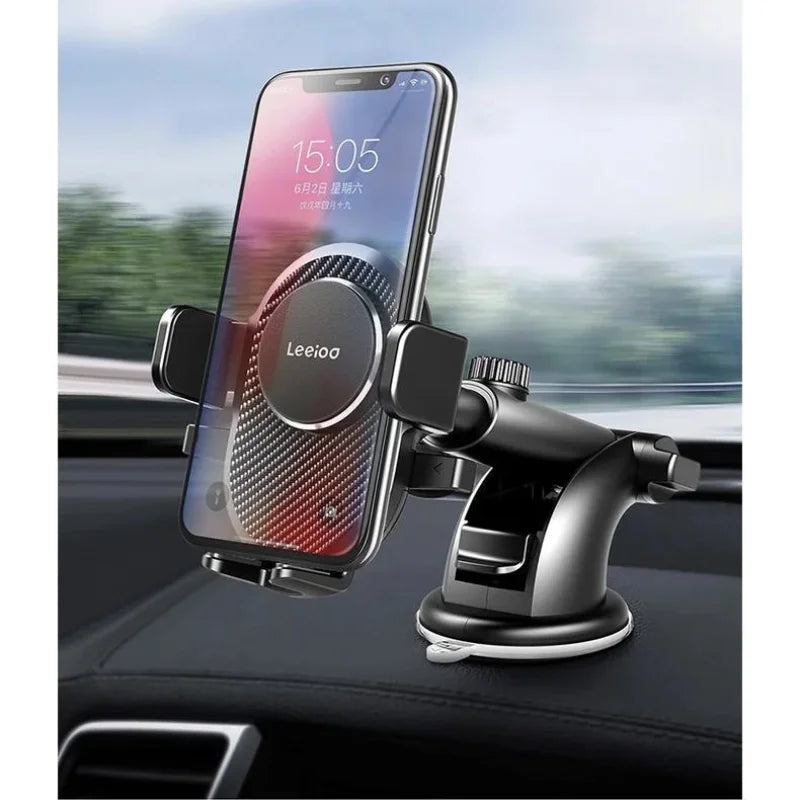 Suporte para Carro com Trava Automática e Rotação 360° para Celular-Preto: Segurança e Comodidade para Uso em Veículos, Design