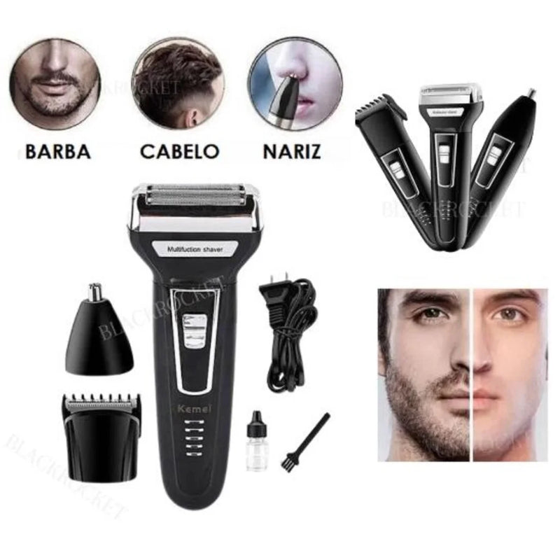 Máquina Barbear Shaver 3 Em 1 KM-6558 Nariz Barba Pelos e Corpo