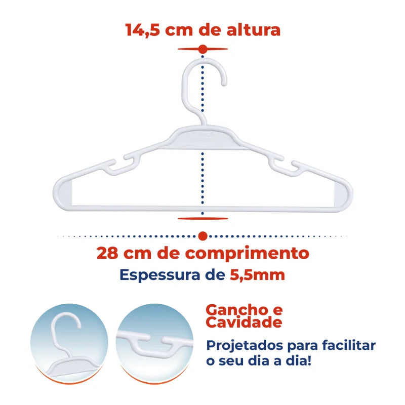 15 kit 5,5mm plástico branco cabide infantil para guarda-roupa organiza roupas infantis resistente à criança bebê