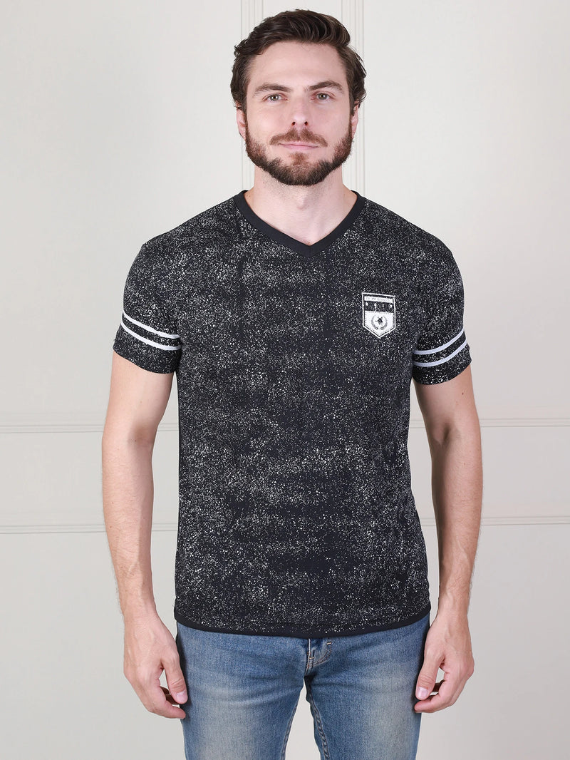 Camiseta masculina estampada fashion 2023 com gola V