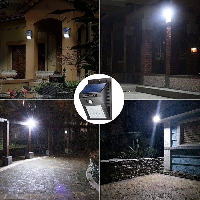 Luminária solar com sensor de presença automático 20LED Iluminação eficiente ao ar livre Entrada de jardim Segurança de garagem