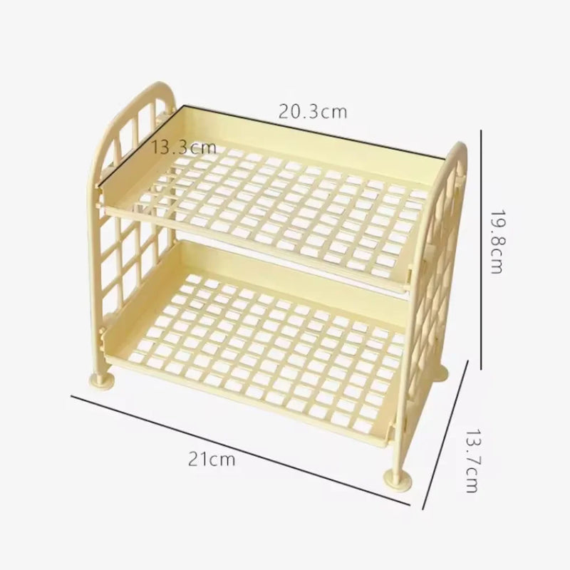 Prateleira de mesa dobrável dupla, organizador compacto para armazenamento eficiente, ideal para escritórios e pequenos espaços